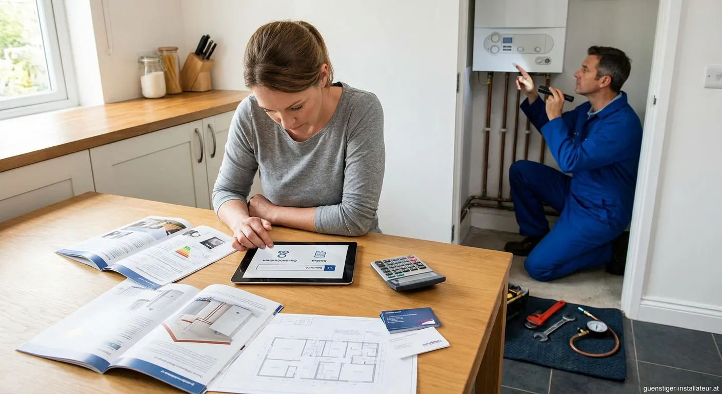 b gas installateur bei der Arbeit an einer Gasheizung