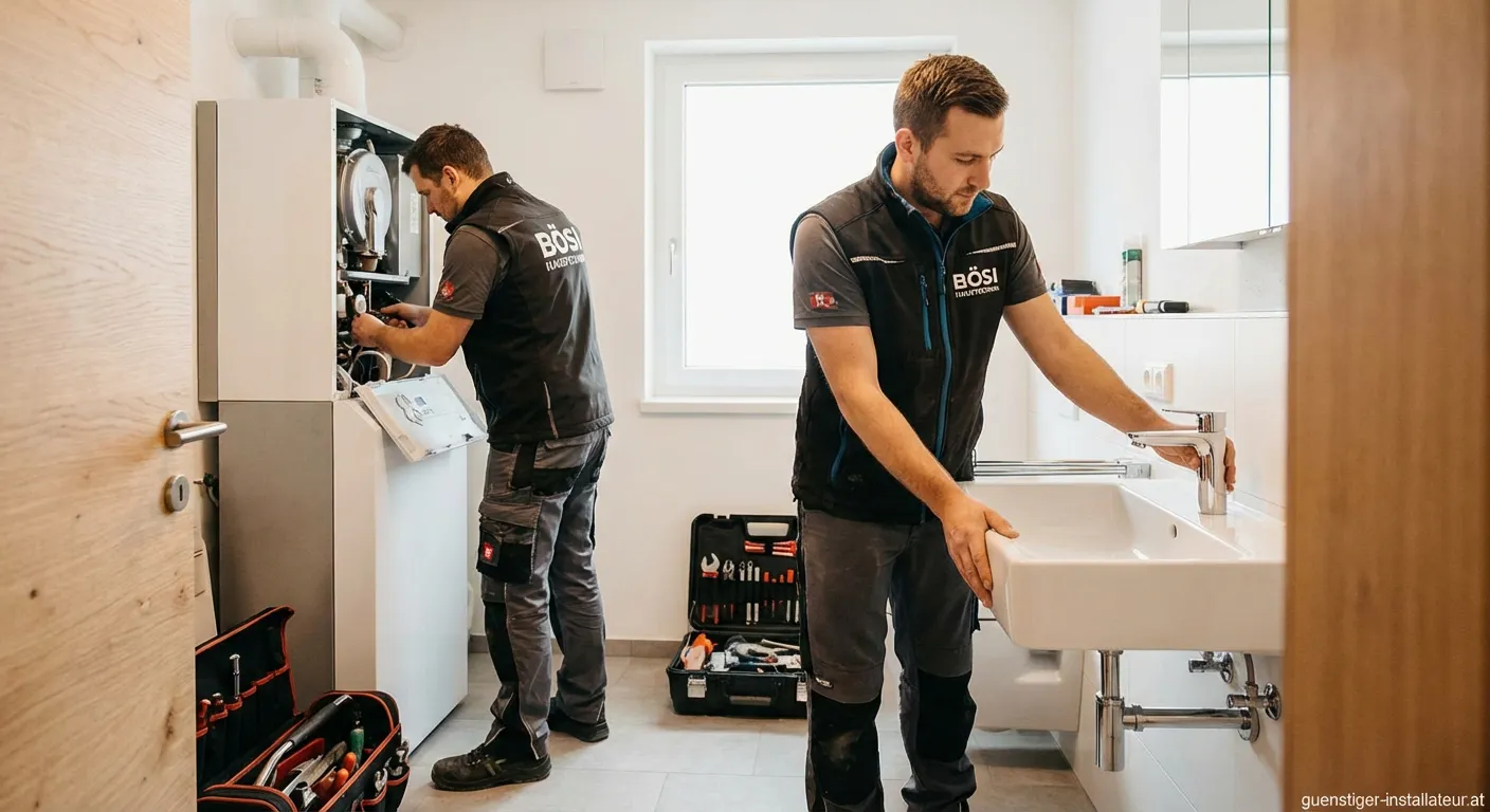 Techniker bei der Wartung einer Heizungsanlage von Bösi Haustechnik