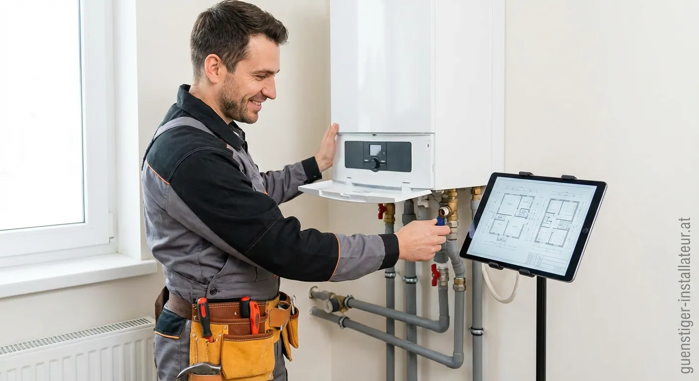 Fiorini Haustechnik Techniker bei der Installation einer Wärmepumpe