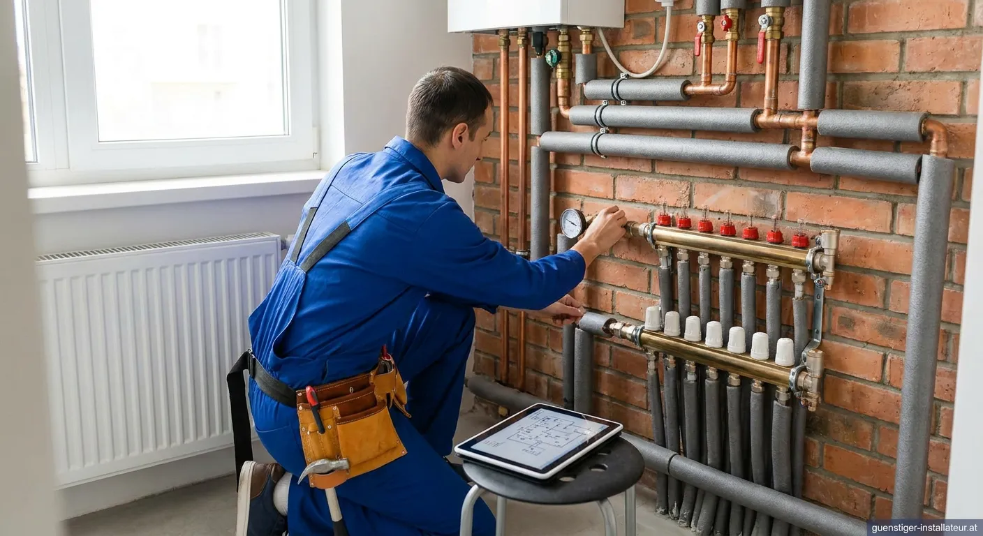 GRZ Haustechnik Fachmann bei der Arbeit an einer Heizungsanlage