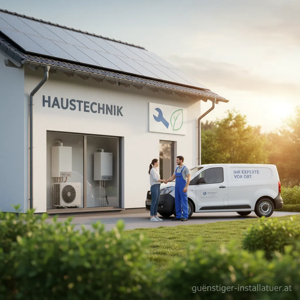 Team der Haustechnik an der Lühe GmbH vor einem Firmenfahrzeug