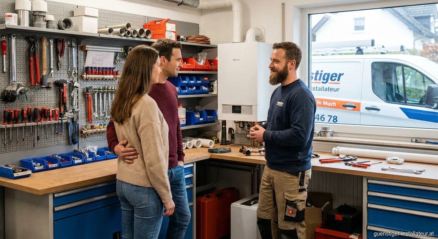 Monteur bei der Arbeit an einer Heizungsanlage in Much