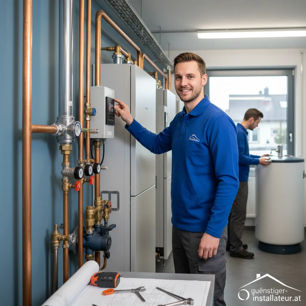 Professioneller Installateur bei der Reparatur einer Heizungsanlage in Hart