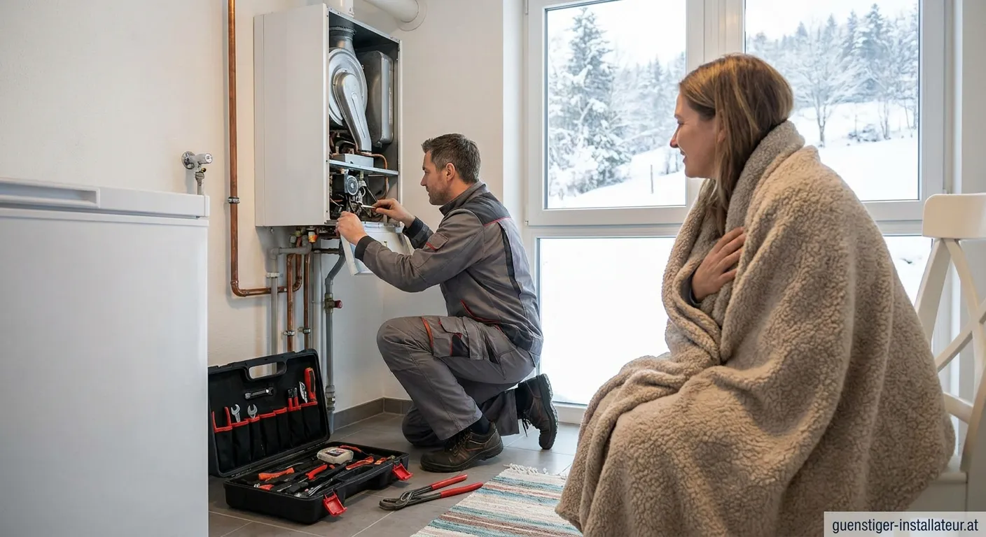Notdienst für Heizung - Techniker bei der Arbeit an einer Gastherme