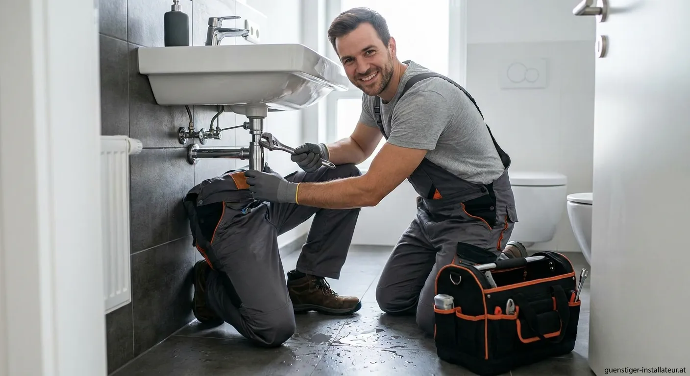Notfall Installateur repariert einen Rohrbruch unter Spülkasten
