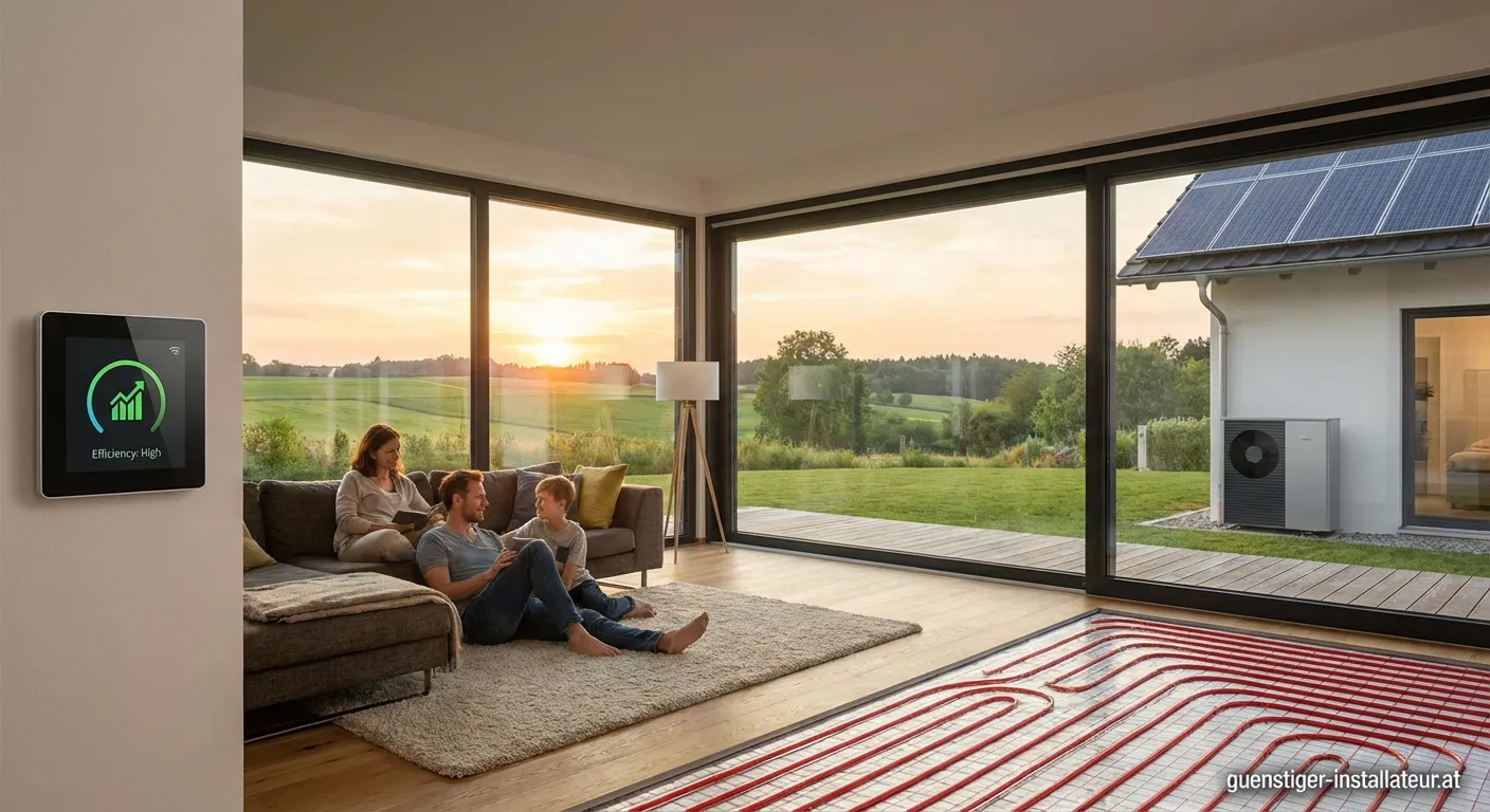 Installateur prüft moderne Power Haustechnik Anlage im Keller