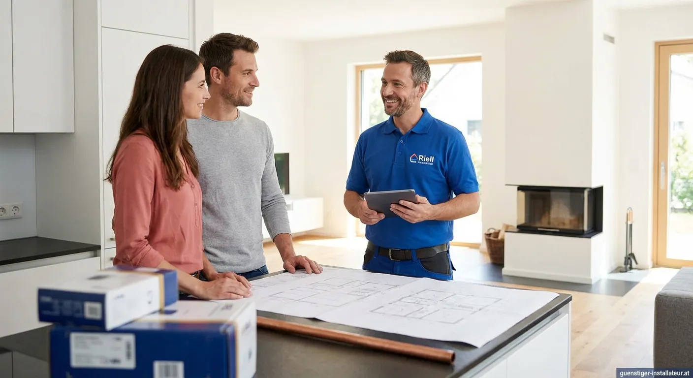 Riell Haustechnik Fachmann bei der Installation einer Heizungsanlage
