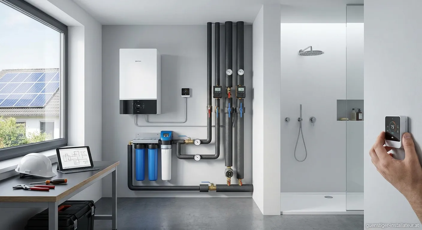 Sabito Haustechniker bei der Installation einer modernen Heizungsanlage