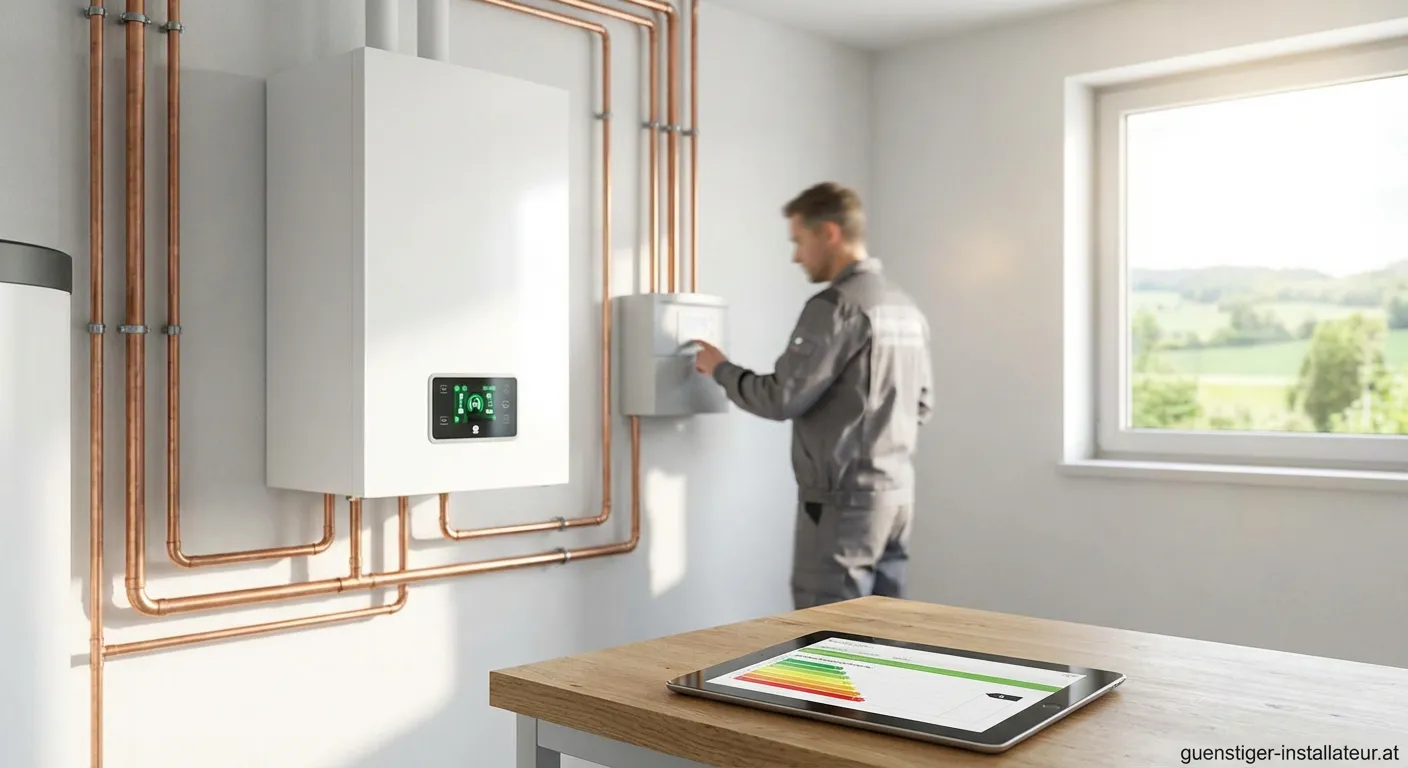 Techniker bei der Wartung einer modernen Heizungsanlage von Spaar Haustechnik