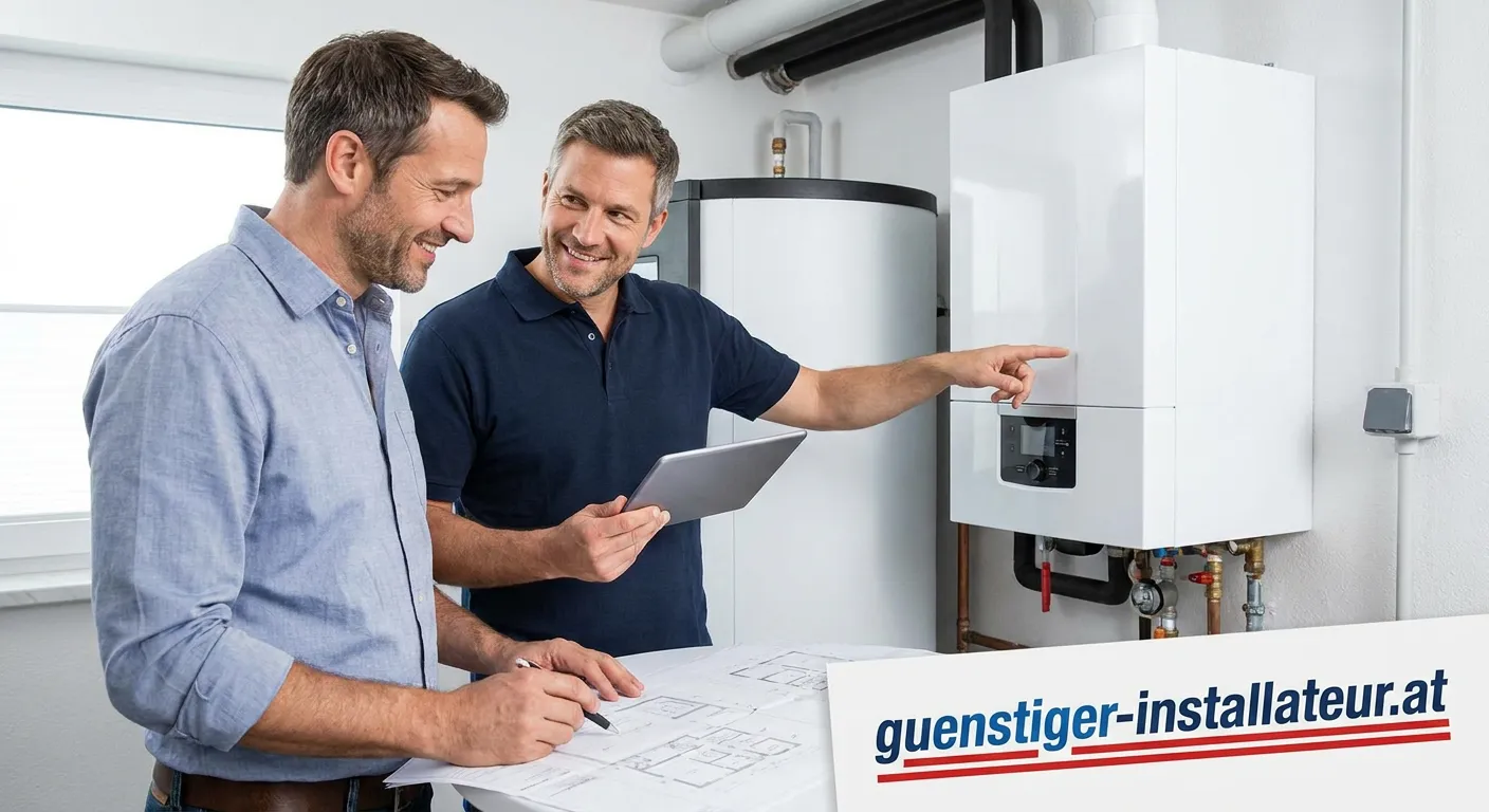 Heizungsbauer bei der Installation einer modernen Gastherme
