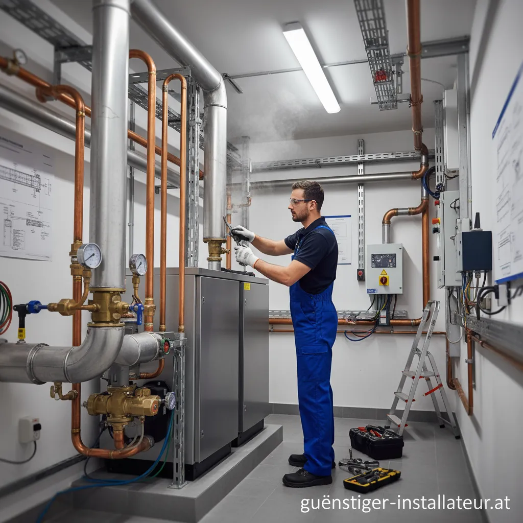 Fachmann bei der professionellen Thermenwartung einer Gastherme in Wimpassing