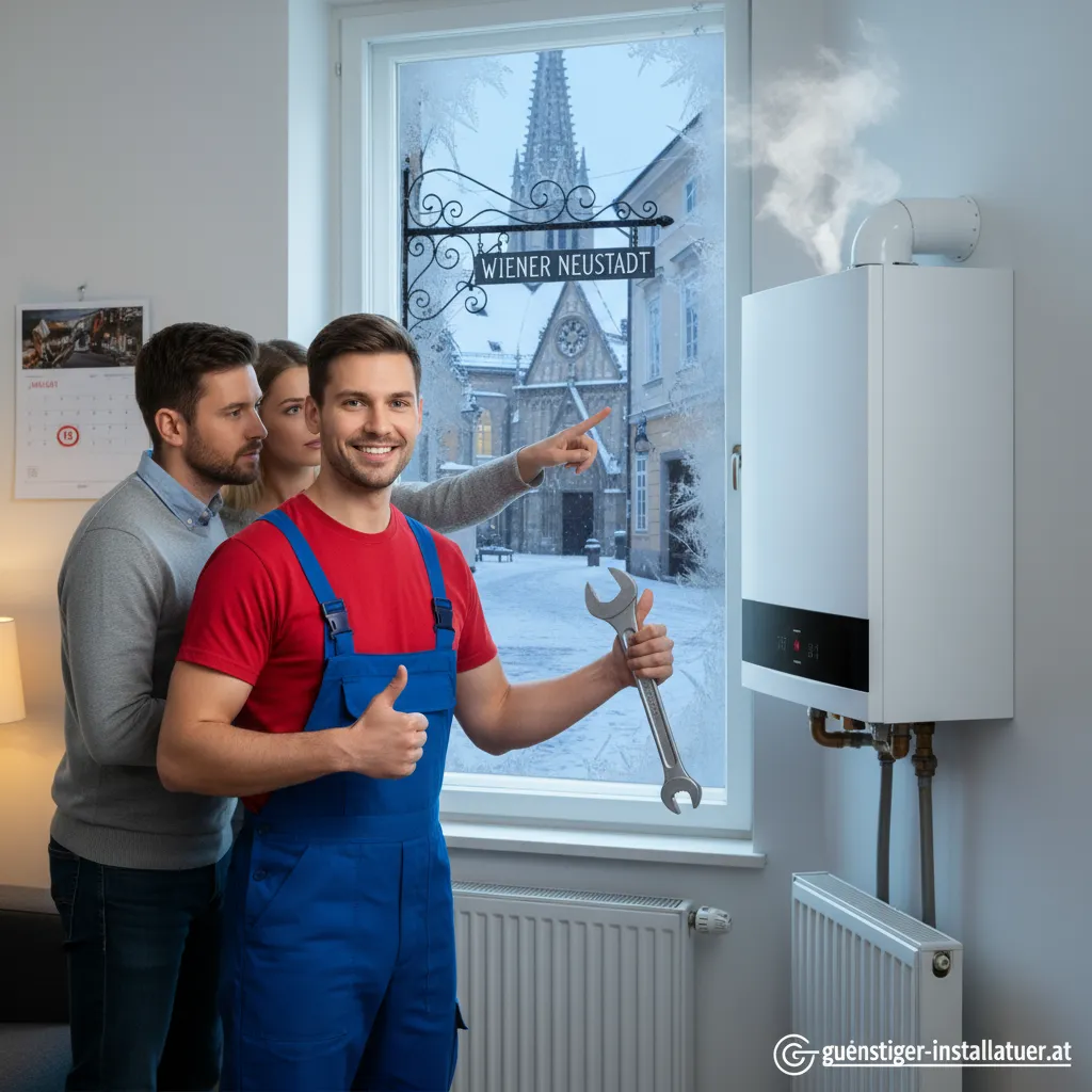 Wasserinstallateur prüft eine Heizungsanlage in Wiener Neustadt
