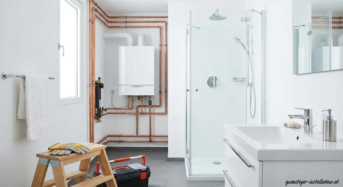 Professioneller Techniker von Wrobel Haustechnik bei der Wartung einer Heizungsanlage